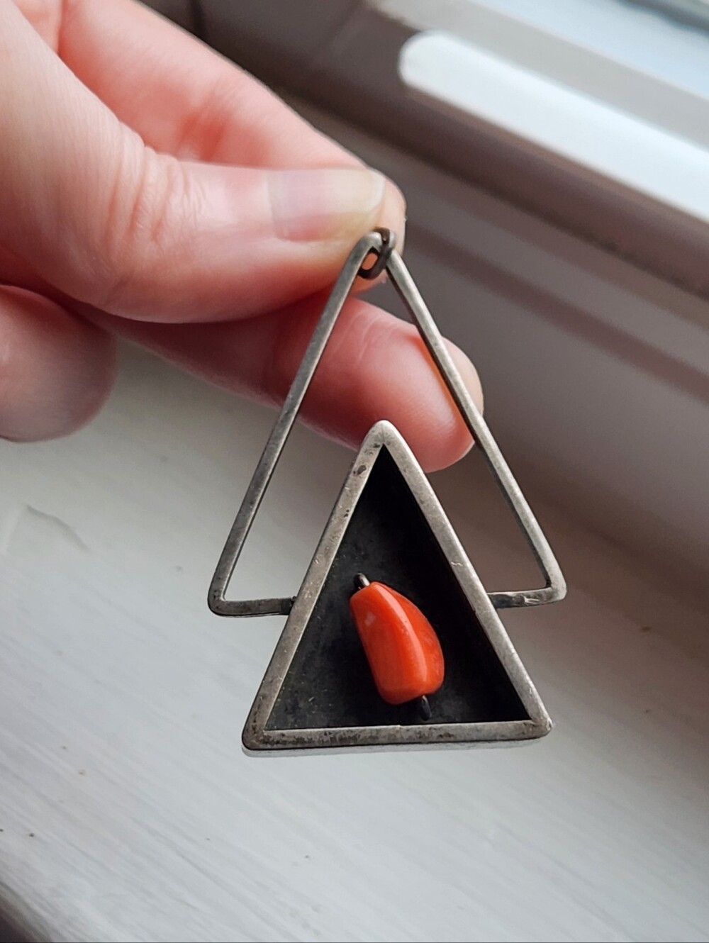 SIGNED IRENA BRYNER STERLING SILVER MID CENTURY MODERN CORAL PENDANT - Picture 8 of 13